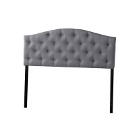 Baxton Studio BBT6505-Grey-Full HB Myra Modern and Contemporary Full Size Grey Fabric Upholstered Button-tufted Scalloped Headboard
